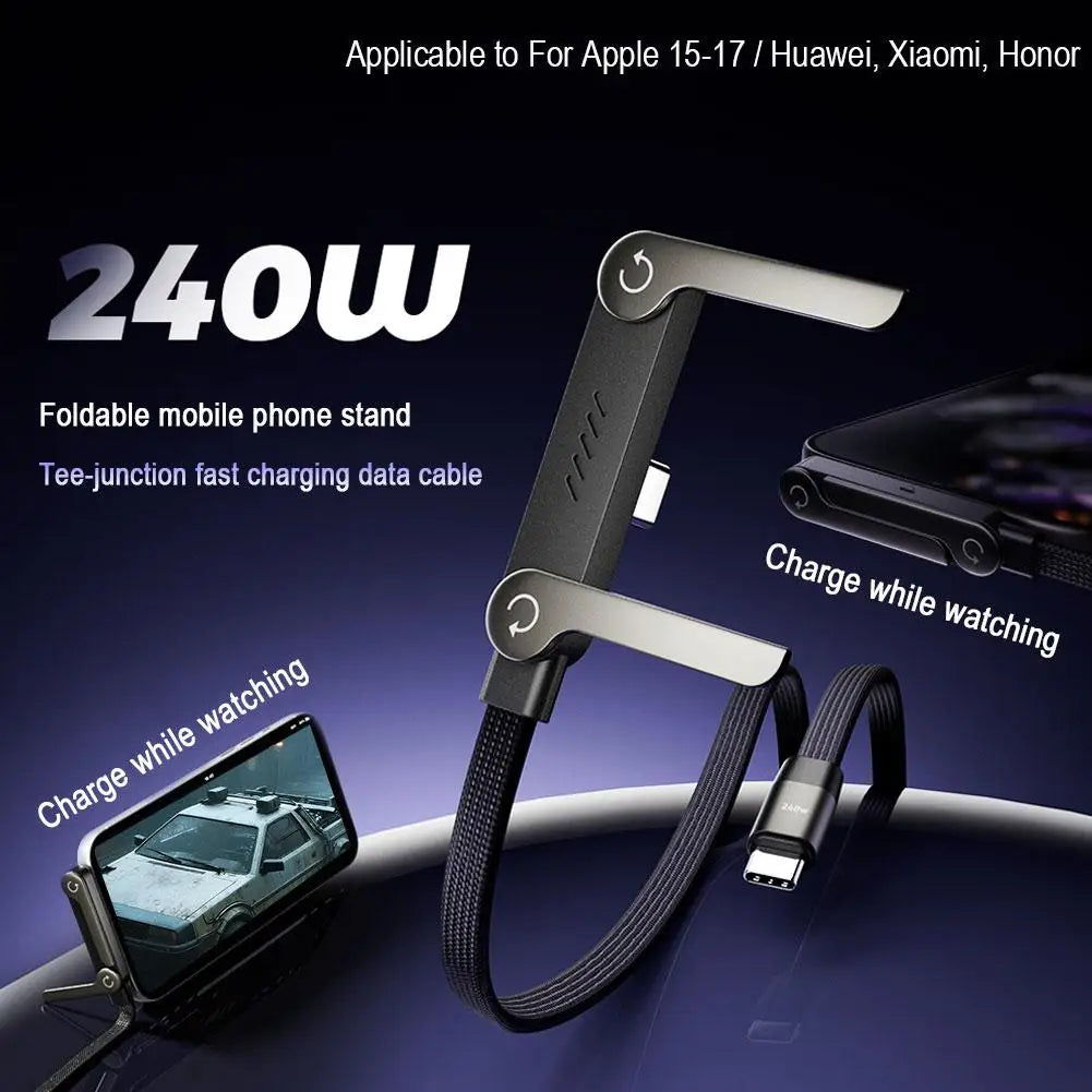 240W Fast Charging USB-C Cable with Adjustable Phone Stand ⚡